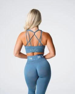 Stone Blue Galaxy Ribbed Seamless Sports Bra