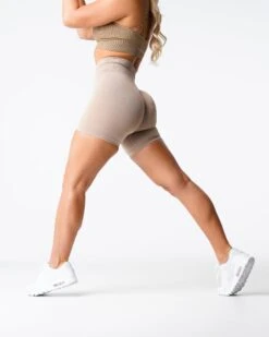 High Waisted Seamless Workout Shorts - Beige Pro Compression