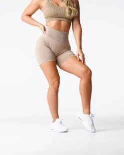 High Waisted Seamless Workout Shorts - Beige Pro Compression -NVGTN Sportswear Shop DSC02434