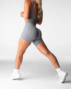 Grey High Waisted Ribbed Seamless Shorts - Premium Athletic Workout Wear 6 Grey High Waisted Ribbed Seamless Shorts - Premium Athletic Workout Wear -NVGTN Sportswear Shop DSC02674