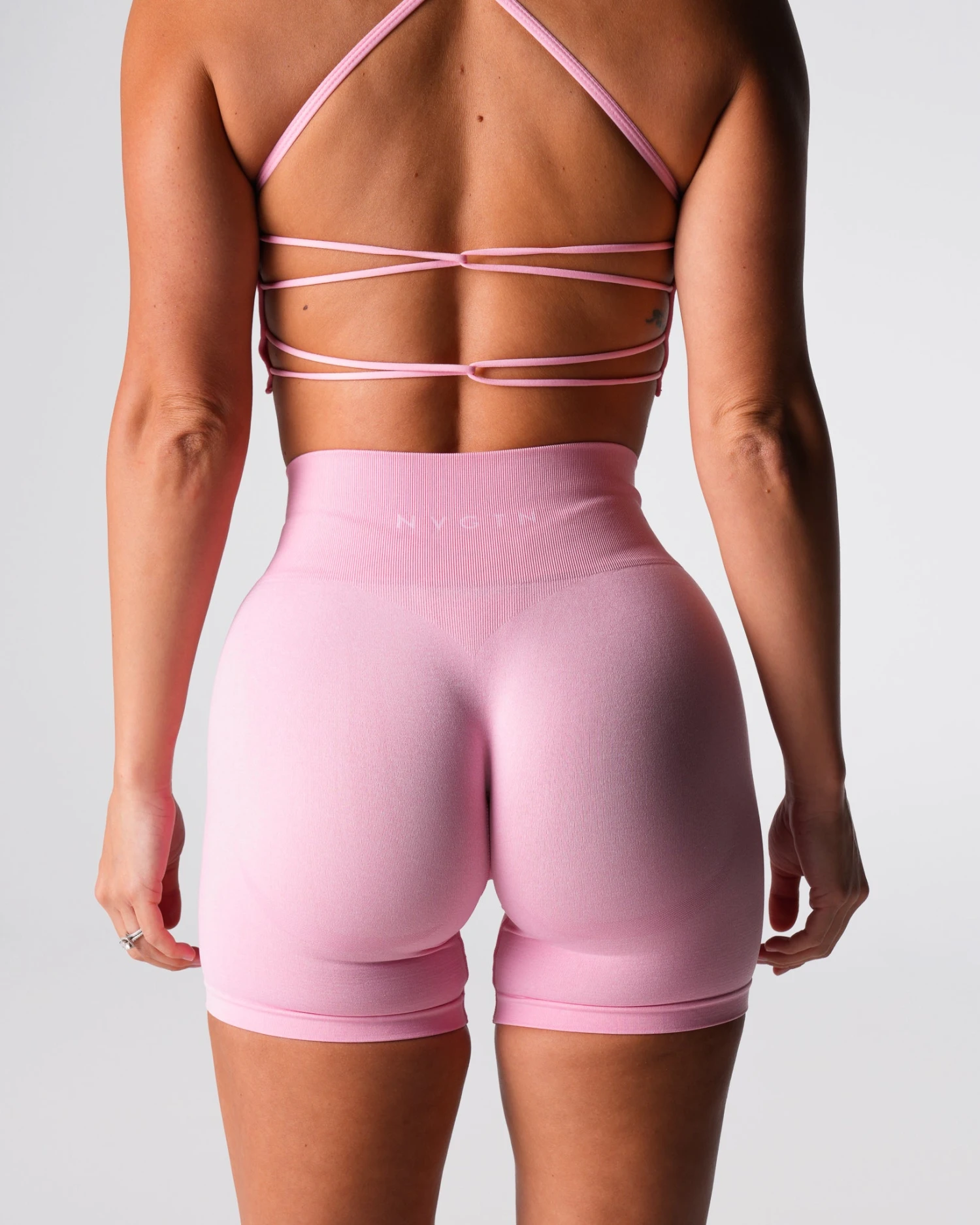 Baby Pink Seamless Contour Workout Shorts | High-Waisted Compression 2 Baby Pink Seamless Contour Workout Shorts | High-Waisted Compression - Image 2