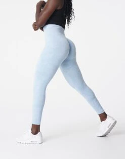 High Waisted Icy Blue Camo Seamless Leggings
