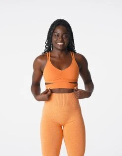 Burnt Orange Crossbody Wrap Sports Bra - Strappy Ruched Yoga Top
