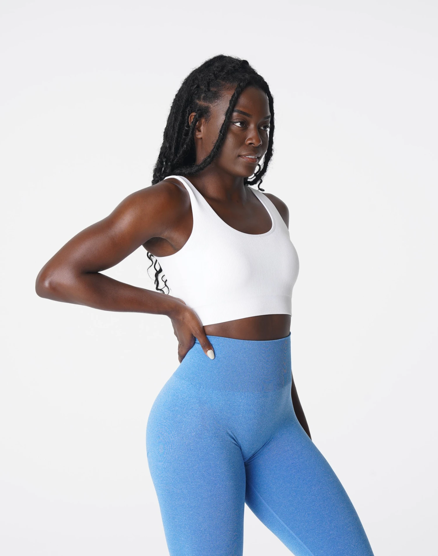 White Seamless Ribbed Sports Bra - Low Impact Criss-Cross Workout Top 3 White Seamless Ribbed Sports Bra - Low Impact Criss-Cross Workout Top - Image 3