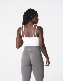 White Longline Seamless Bra Top - Padded Sports Crop Tank