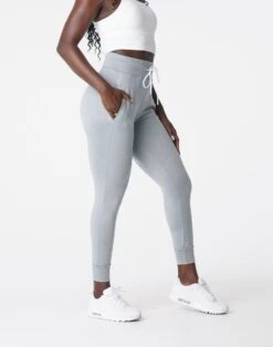 High-Waisted Silver Mist Joggers - Ultra-Soft Performance Lounge Pants
