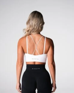 White Seamless Sports Bra - High Neck Medium Impact Workout Top