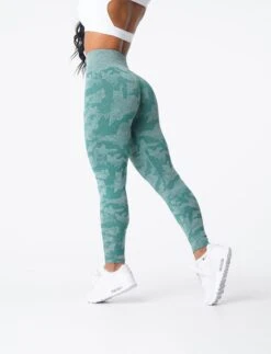 Forest Green Camo Seamless Leggings - High-Waisted Performance Tights -NVGTN Sportswear Shop DSC03383
