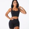 Black Ignite Seamless Sports Bra with Adjustable Band