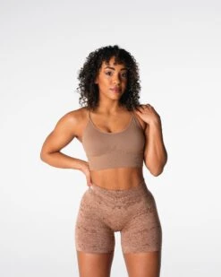 Seamless Sports Bra with Strappy Back Detail - Sand Flourish