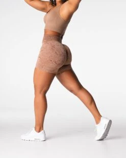 High Waisted Digital Seamless Gym Shorts - Sand