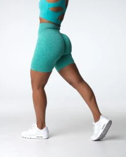 Turquoise Seamless Scrunch Shorts - High Waisted Athletic Workout Shorts