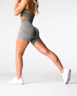 High-Waisted Digital Seamless Gym Shorts - Khaki Green