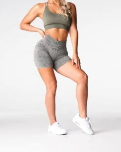 High-Waisted Digital Seamless Gym Shorts - Khaki Green -NVGTN Sportswear Shop DSC03586