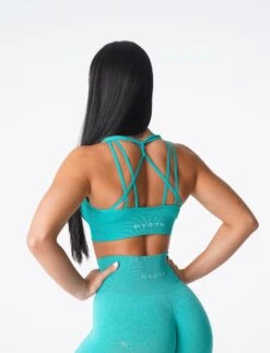Seamless Ribbed Strappy Back Sports Bra in Turquoise Galaxy