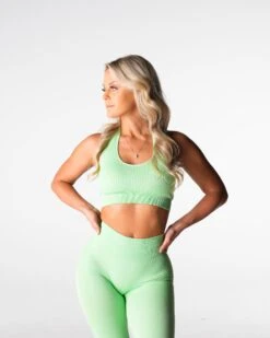 Seamless Halter Sports Bra - Pistachio Ribbed Open Back Fitness Top -NVGTN Sportswear Shop DSC03691