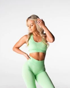 Seamless Halter Sports Bra - Pistachio Ribbed Open Back Fitness Top -NVGTN Sportswear Shop DSC03692 b850989a b40d 453f ae47 85272503c8b0