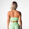 Seamless Halter Sports Bra - Pistachio Ribbed Open Back Fitness Top