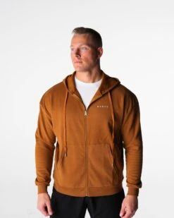 Men's Elite Full Zip Gym Hoodie - Copper Brown Performance Layer