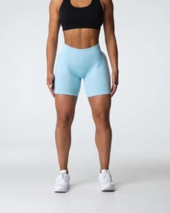 High Waisted Seamless Workout Shorts - Pastel Blue Pro Athletic Wear -NVGTN Sportswear Shop DSC03831