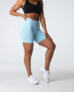 High Waisted Seamless Workout Shorts - Pastel Blue Pro Athletic Wear -NVGTN Sportswear Shop DSC03832