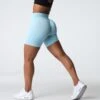 High Waisted Seamless Workout Shorts - Pastel Blue Pro Athletic Wear