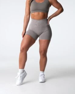 High-Waisted Taupe Pro Seamless Athletic Shorts -NVGTN Sportswear Shop DSC04134