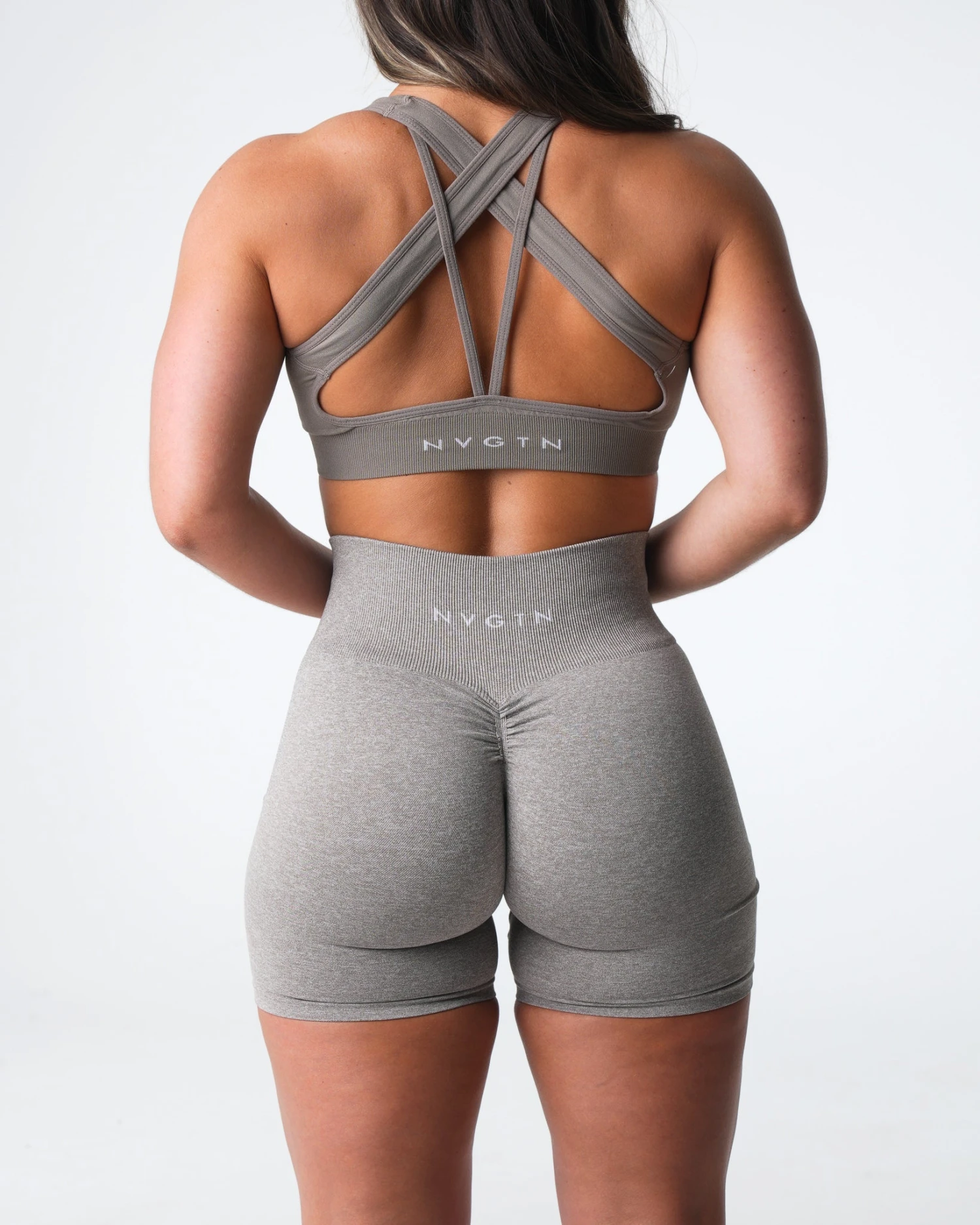 Taupe High Waisted Scrunch Seamless Shorts - Buttery Soft Booty Lifting Gym Shorts 2 Taupe High Waisted Scrunch Seamless Shorts - Buttery Soft Booty Lifting Gym Shorts - Image 2
