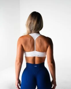 White Seamless Sports Bra - Medium Impact V-Neck Workout Top
