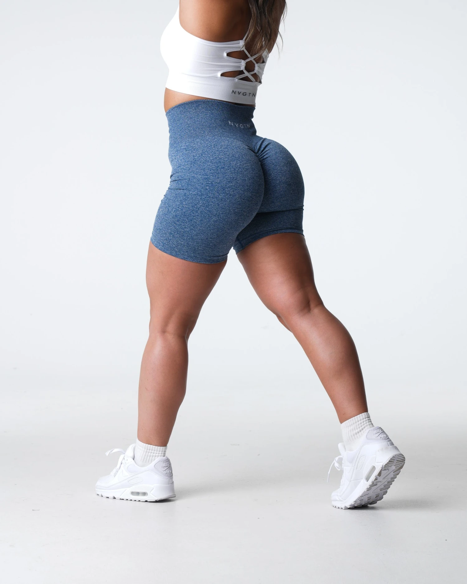 Slate Blue Seamless Scrunch Shorts | High-Waist Performance Athletic Wear 1 Slate Blue Seamless Scrunch Shorts | High-Waist Performance Athletic Wear
