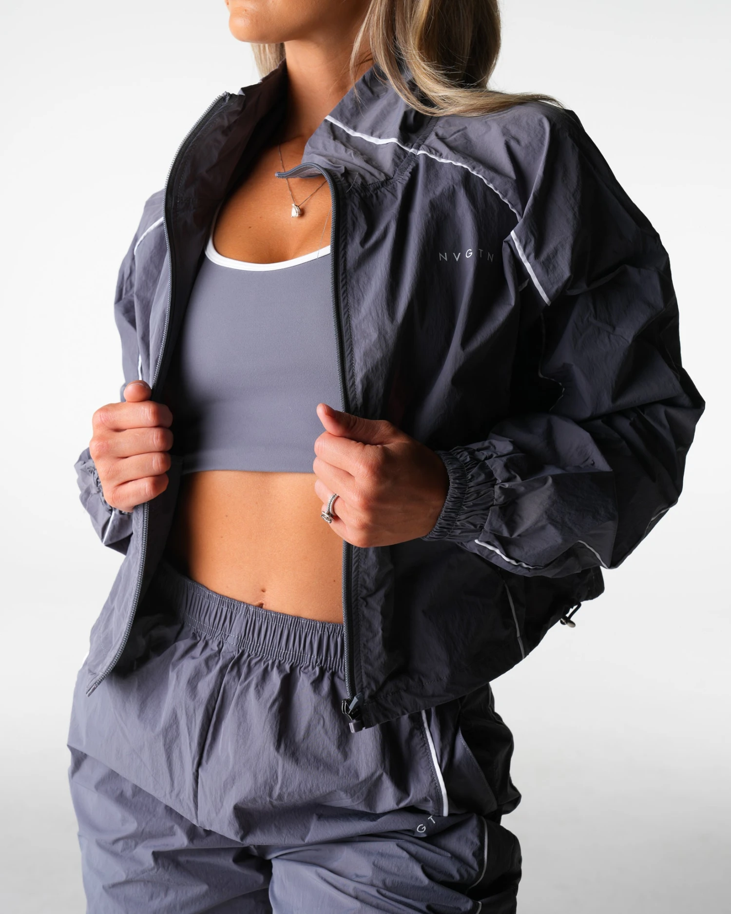 Grey Stride Performance Windbreaker Jacket - Lightweight Athletic Outerwear 2 Grey Stride Performance Windbreaker Jacket - Lightweight Athletic Outerwear - Image 2
