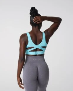 Medium Impact Criss-Cross Sports Bra - Capri Blue Allure Bra
