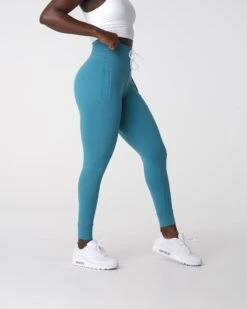 Steel Blue High-Waisted Joggers with Drawstring and Cuffed Ankles