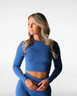 Blue Haze Daydream Long Sleeve Cropped Baby Tee