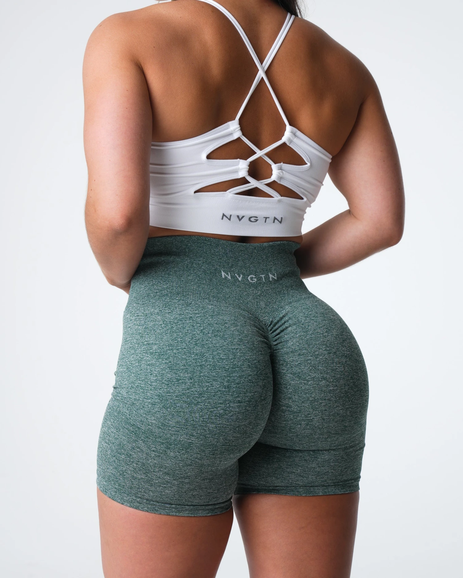 Forest Green High Waisted Scrunch Seamless Gym Shorts 2 Forest Green High Waisted Scrunch Seamless Gym Shorts - Image 2