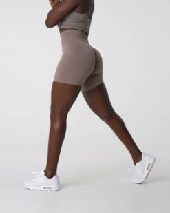 Taupe Seamless High-Waisted Compression Workout Shorts