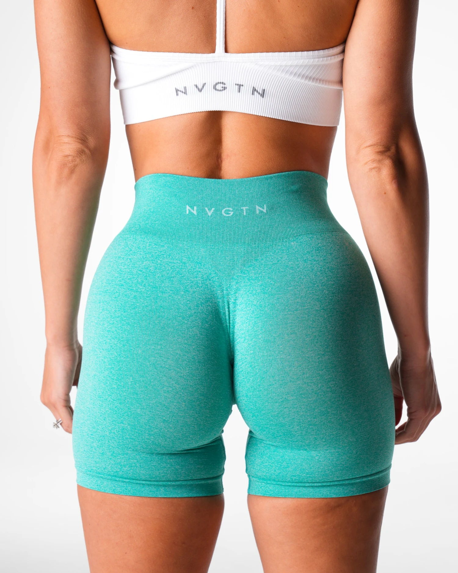 Turquoise Mid Rise Seamless Workout Shorts - Lightweight & Compressive 2 Turquoise Mid Rise Seamless Workout Shorts - Lightweight & Compressive - Image 2