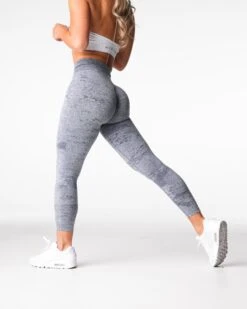 High-Waisted Grey Digital Seamless Leggings - Compressive Workout Tights