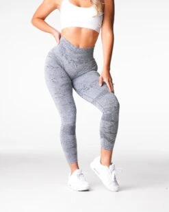 High-Waisted Grey Digital Seamless Leggings - Compressive Workout Tights -NVGTN Sportswear Shop DSC04875