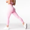Baby Pink Mid Rise Contour Seamless Leggings for Women