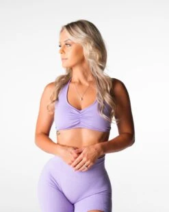Seamless Halter Sports Bra with Open Back - Lilac Comeback