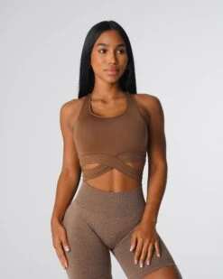 Sculpt Seamless Bra Top with Crisscross Waist Detail - Mocha