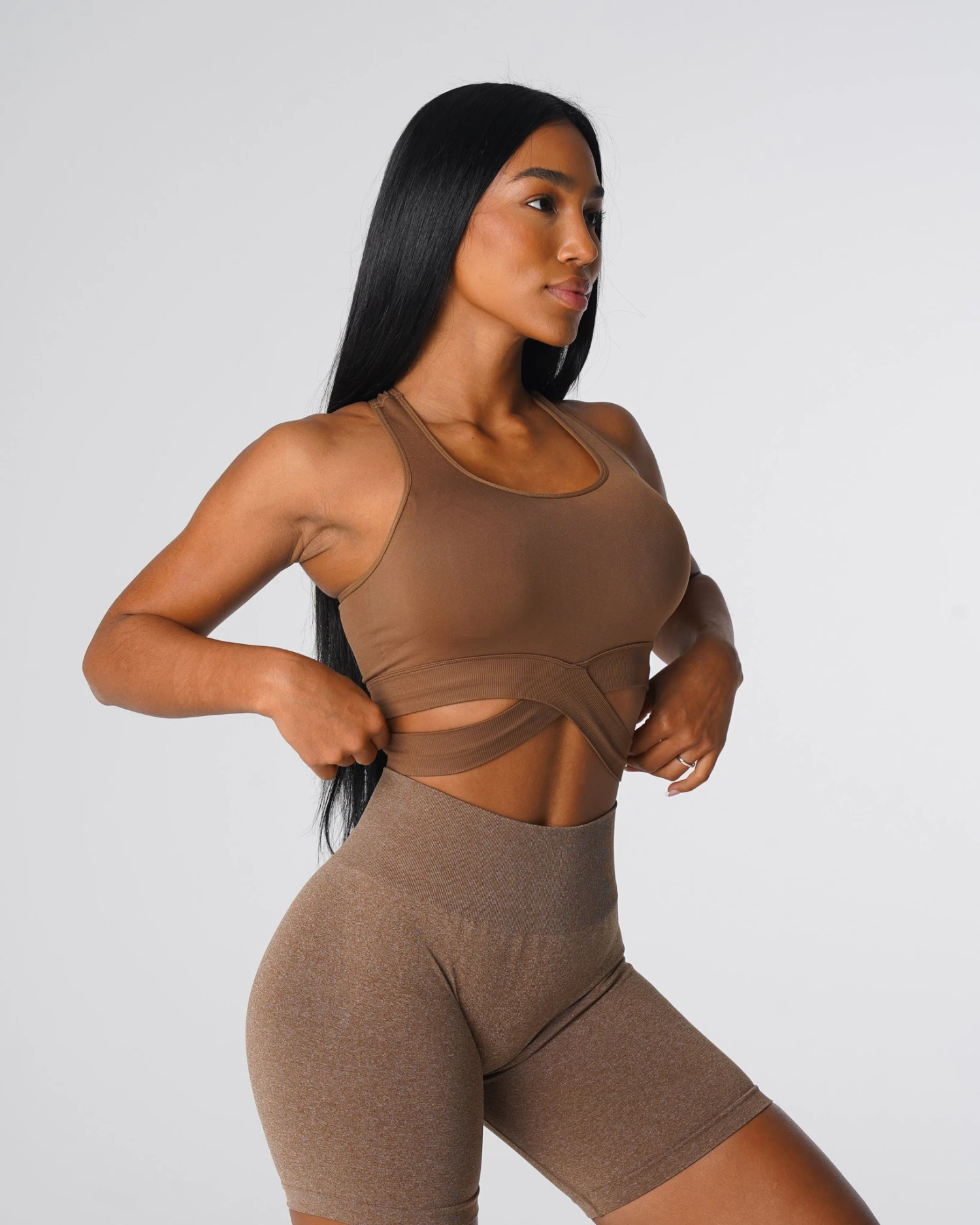 Sculpt Seamless Bra Top with Crisscross Waist Detail - Mocha 2 Sculpt Seamless Bra Top with Crisscross Waist Detail - Mocha - Image 2