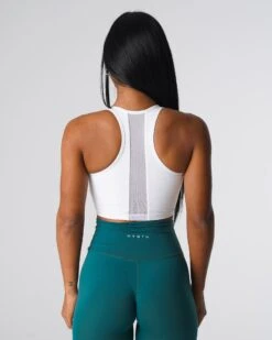 White V-Neck Sports Bra - Crossbody Strap Yoga Top | Radiance 7 White V-Neck Sports Bra - Crossbody Strap Yoga Top | Radiance -NVGTN Sportswear Shop DSC05053