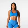 Seamless Halter Sports Bra with Open Back - Ocean Blue