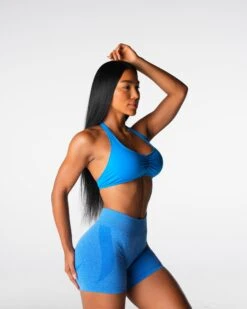 Seamless Halter Sports Bra with Open Back - Ocean Blue 6 Seamless Halter Sports Bra with Open Back - Ocean Blue -NVGTN Sportswear Shop DSC05082