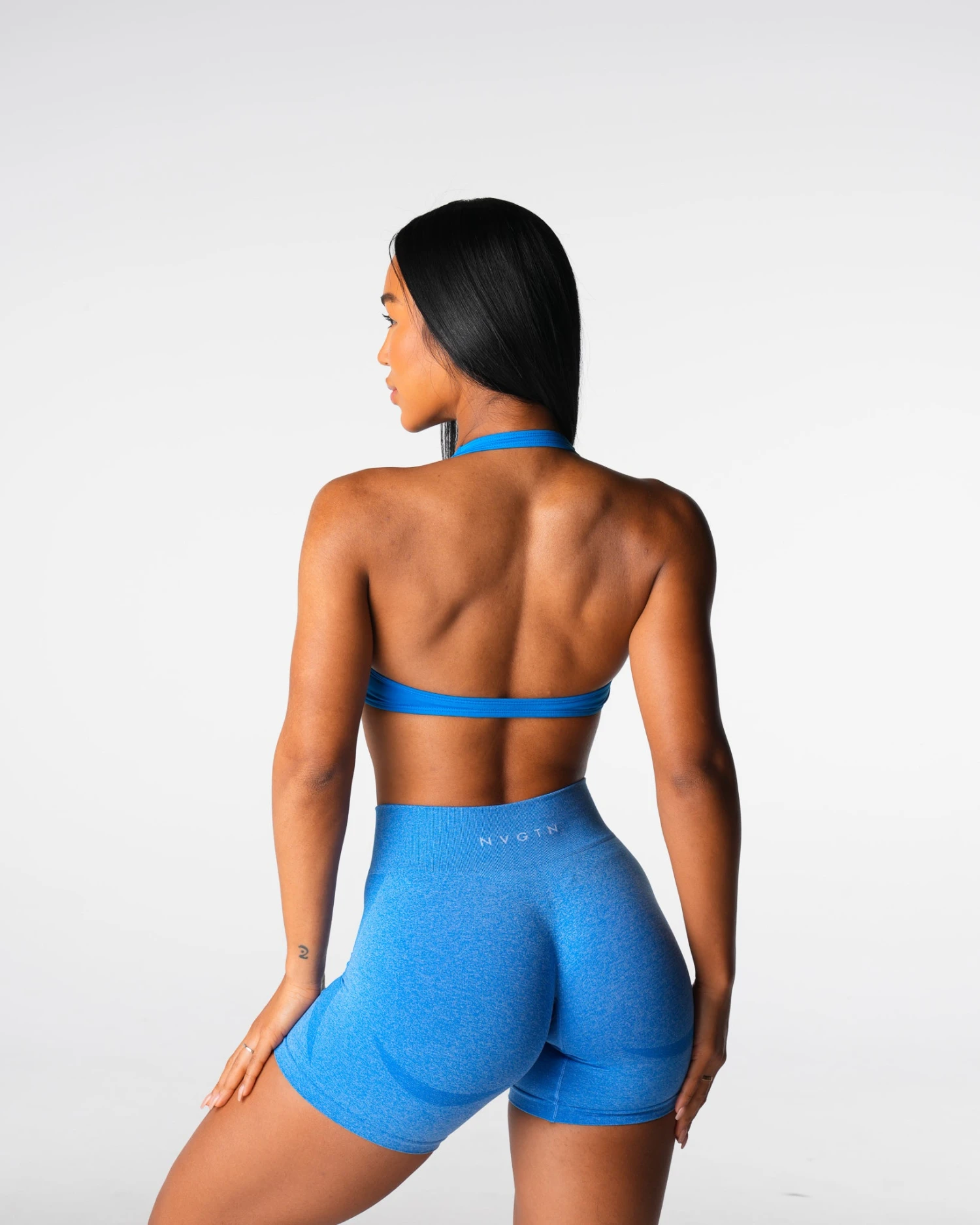 Seamless Halter Sports Bra with Open Back - Ocean Blue 2 Seamless Halter Sports Bra with Open Back - Ocean Blue - Image 2