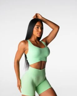 Pistachio Enchant Seamless Sports Bra - Breathable Criss-Cross Gym Top -NVGTN Sportswear Shop DSC05117