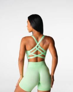 Pistachio Enchant Seamless Sports Bra - Breathable Criss-Cross Gym Top -NVGTN Sportswear Shop DSC05118