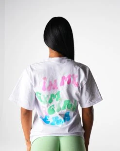 White Gym Girl Era Graphic Tee - Oversized Cropped Fitness Top